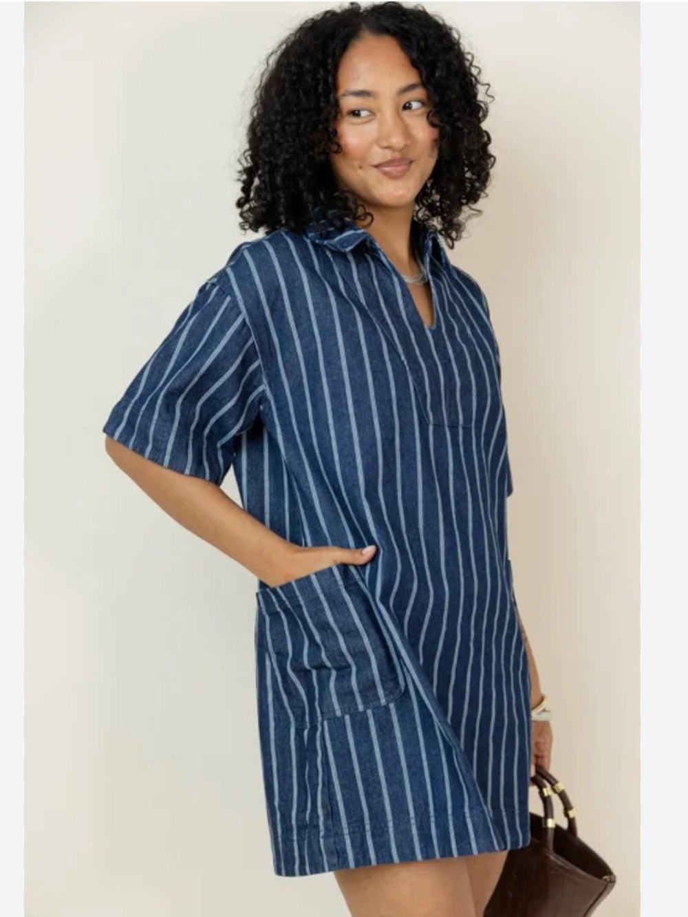 HYFVE Striped Denim Tunic Mini Dress - Size Small